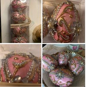 Four pink embellished, bedazzled Easter eggs for spring, and Easter decor